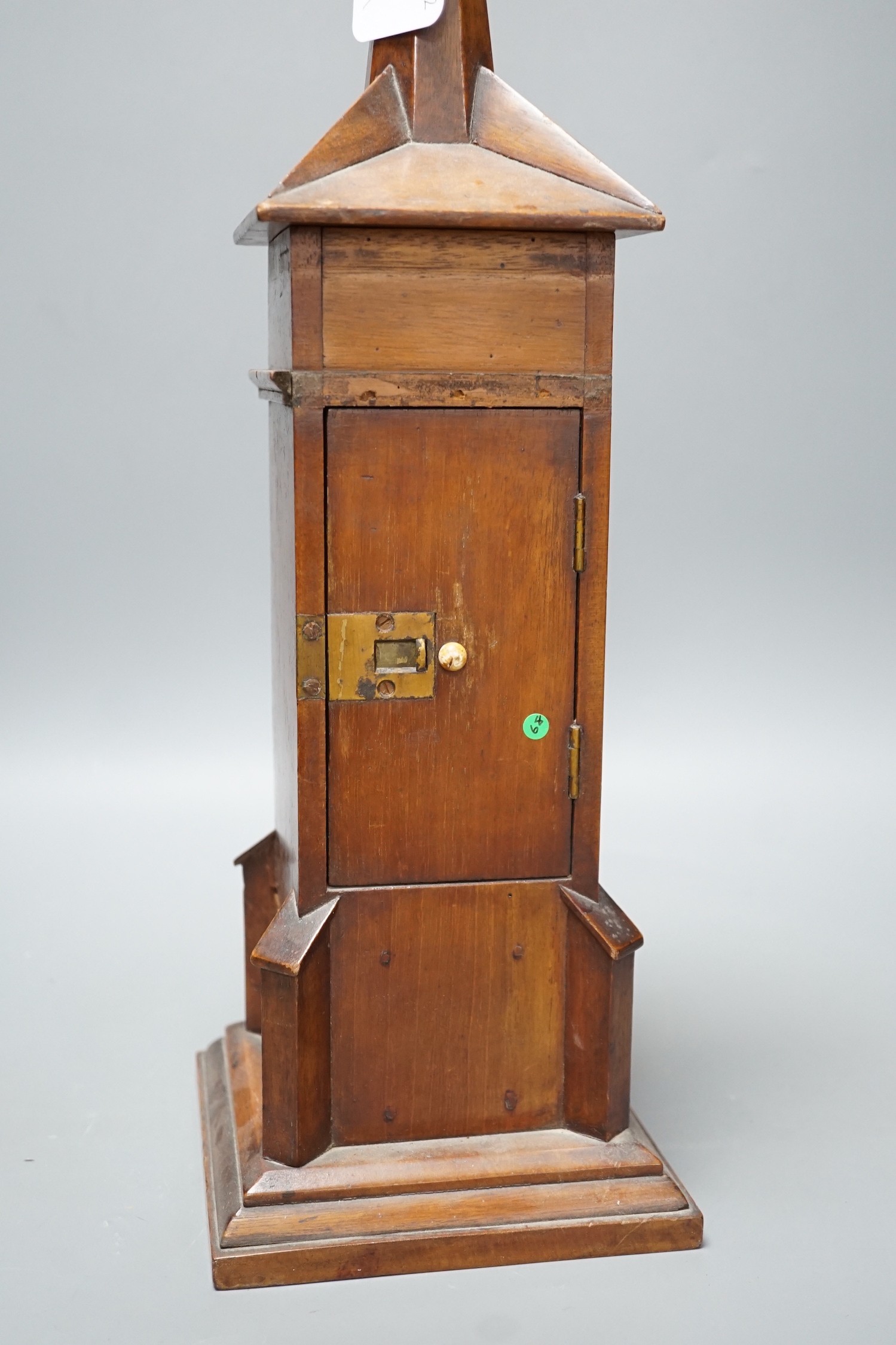 A Victorian mahogany model clock Tower watch holder Height 54 cm